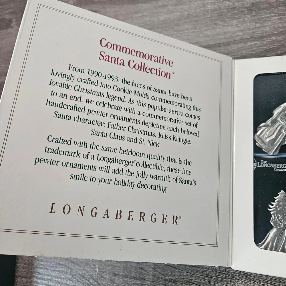 Longaberger Commemorative Santa Collection Pewter Ornaments Set 1990-1993 Boxed